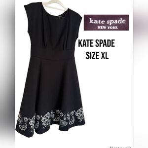 Kate Spade Black Midi Dress with White Embroidery
